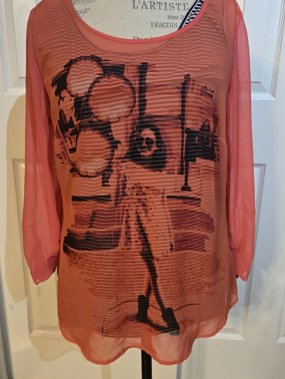Style & Co. Coral Sheer Graphic Blouse